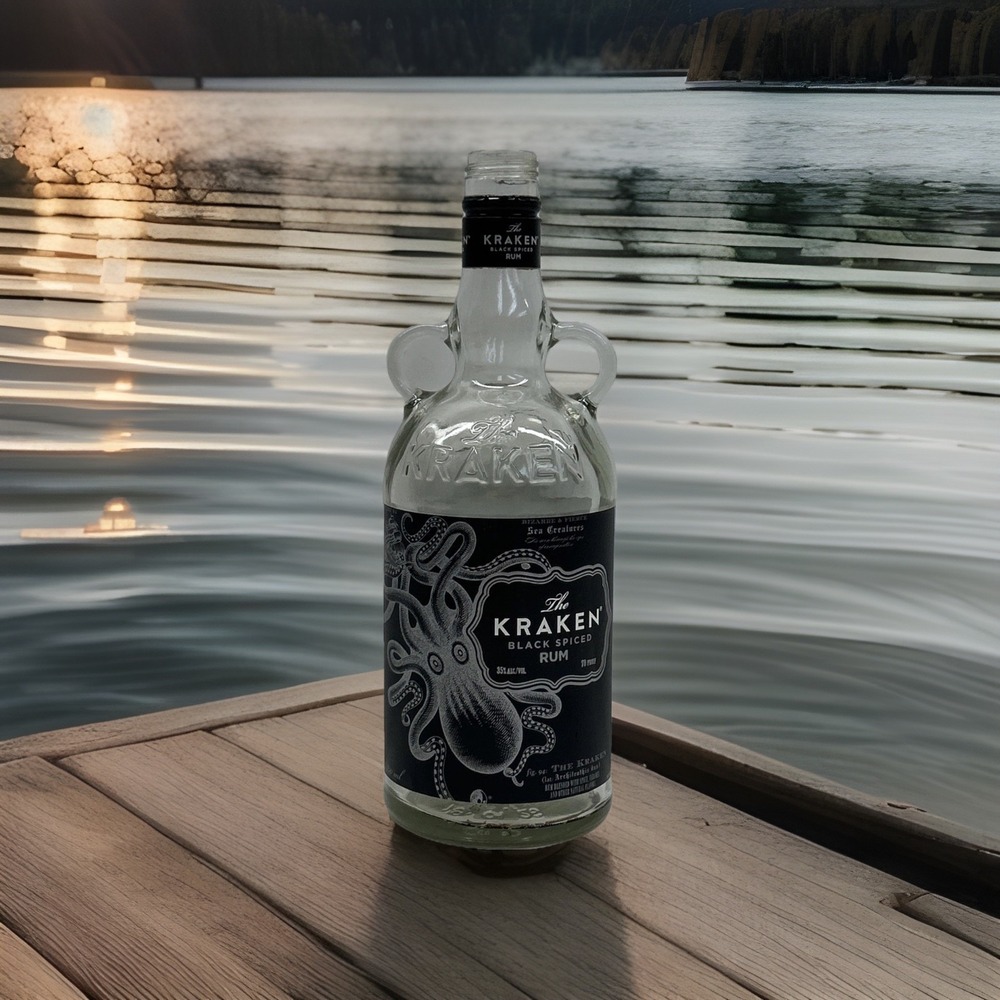 The Kraken Black Spiced Rum Empty 750 ML‎ Glass Bottle 70 Proof